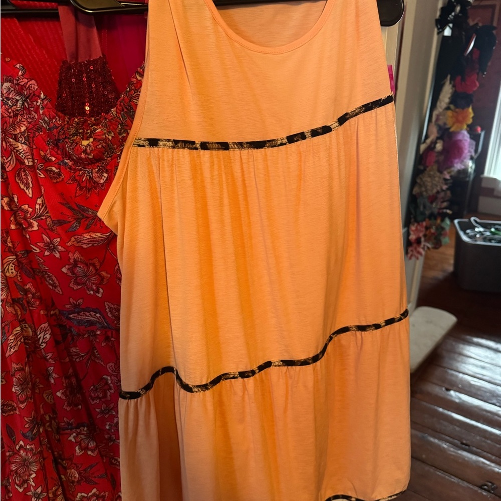 Light Orange Sleeveless Tank with Cheetah Stripe Accents